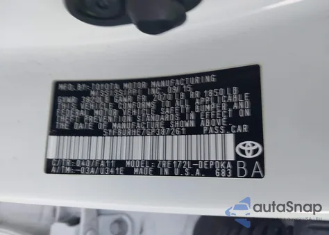 2016 Toyota Corolla L from USA, damaged, VIN 5YFBURHE7GP387261